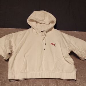 Puma White Crop Short Sleeve Hoodie Large
